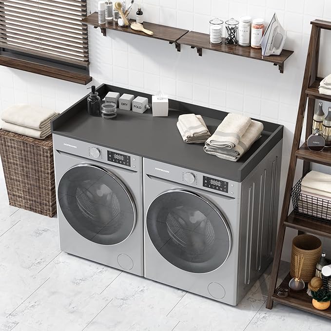 OfficeSimpli Washer Dryer Countertop, Made in USA, Non-Slip Pads, Laundry Room Wood Topper, Washer Dryer Cover for Top, Laundry Countertop, Laminate Finish (Slate Grey, Large (30" x 58"))