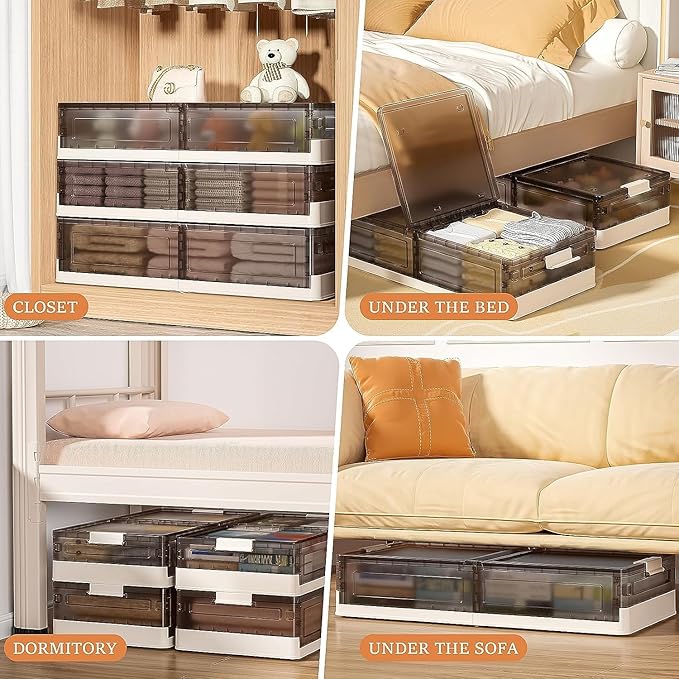 Under Bed Storage Containers - 2Pack, Stackable Under Bed Rolling Storage Plastic Containers, 13.5Gal Storage Bins with Wheels, Multi-purpose Storage Bins with Lids for Clothes, Shoes, And Duvets