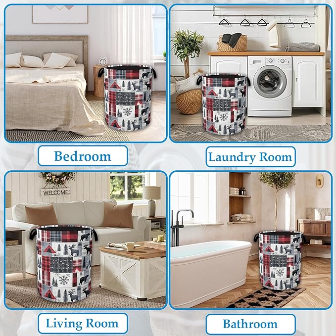 Vintage Forest Bear Laundry Hamper Animal Deers Laundry Basket Collapsible Portable Clothes Toy Storage Bin for Bathroom Bedroom Room Decor 16 X 20.8 Inch