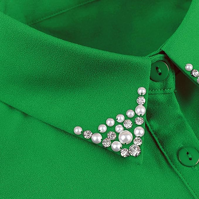 Chiffon Beading Half-Shirt Blouse Detachable Lace Fake Collars Dicky Collar Faux Collar for Women Girls