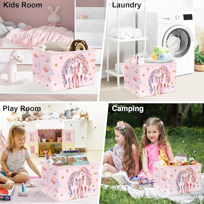 Clastyle Cute Unicorn Laundry Basket Cloud Kids Clothes Book Storage Basket Gift Toy Box for Bedroom Decor,Hearts,40x30x30 cm