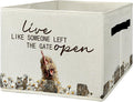 Rustic Chicken Storage Bins & Boxes with Handles, Farmhouse Chicken Foldable Basket for Organizing, Live Like Someone Left the Gate Open Collapsible Storage Basket for Bedroom Bathroom