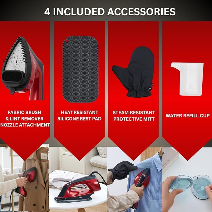True & Tidy 2-in-1 Iron and Handheld Steamer, 1600W Dual Heating System with Ceramic-Coated Plate, LCD Display, No-Drip Technology, 3 Fabric Modes, Portable Garment Steamer for Home & Travel