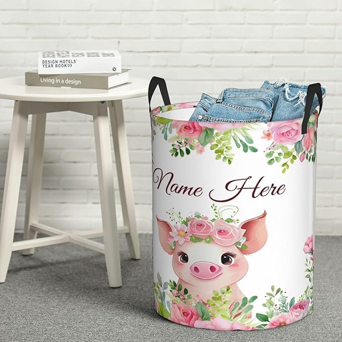 Personalized Pig Laundry Basket For Baby Kids Boys Girls Adult Custom Hamper Basket With Name For Bathroom Bedrooms Collapsible Baby Dirty Clothes Hamper With Handles