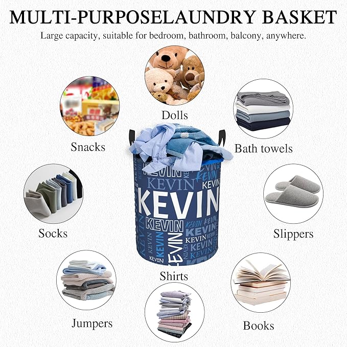 Custom Name Laundry Hamper, Personalized Dirty Clothes Hamper with Name for Bathroom Bedrooms Clothes Storage Organizer, Personalized Gifts for Boys Girls Men Women