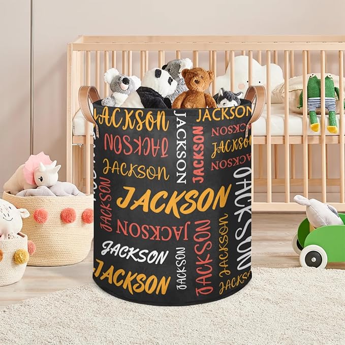 Custom Name Large Laundry-Basket for Kids-Boys-Girls, Personalized Foldable Waterproof Laundry Hamper Dirty Clothes Toys Storage Bin with Handles,Black 2