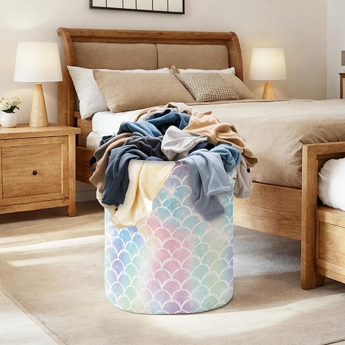 College Laundry Basket for Dorm Bedroom,Dirty Clothes Basket,Laundry Basket with Handles,Kids Girls Room Canvas Hamper Bag,Blankets,Towel,Toy Storage Organizer