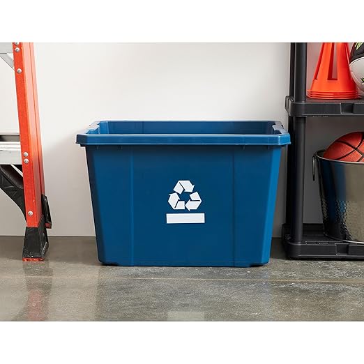 Gracious Living Medium Curbside Blue Box, Plastic 17 Gallon/64 Litre Home Trash Can Refuse and Recycling Bin Container with Built-in Handles (12 Pack)
