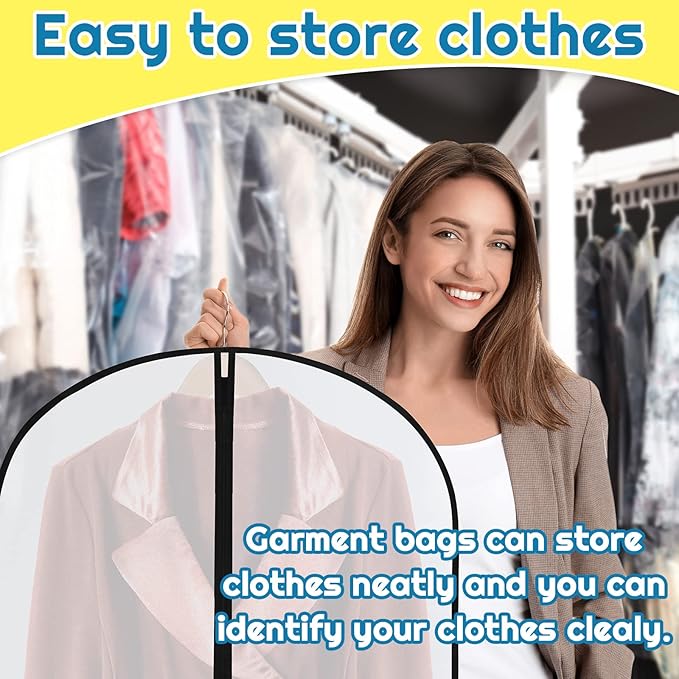 Amylove 20 Pcs 24 x 60 Inch Garment Bags Bulk Hanging Clothes Storage Covers for Closet Organization Dustproof Transparent Dress Suit Bag Set for Wedding Dresses Long Gowns Coats Seasonal Wardrobe