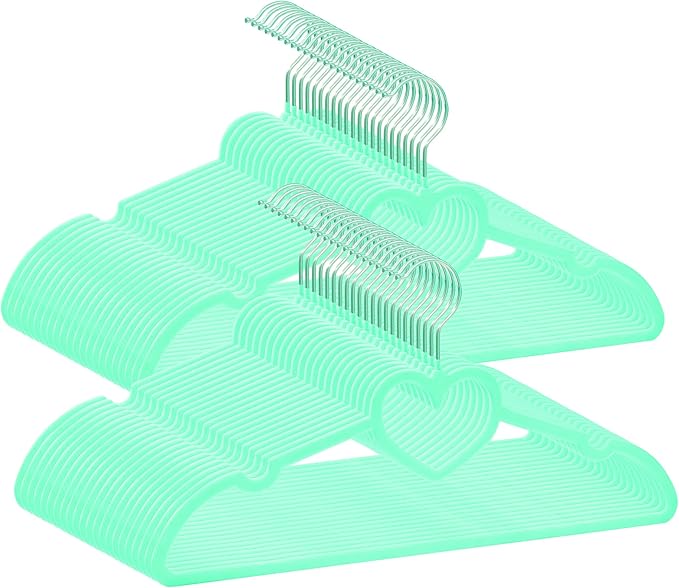 Green Velvet Hangers 50 Pack, 16" Non Slip Adult Hangers, Slim Clothes Hanger with 360 Degree Swivel Hook - Durable & Cute