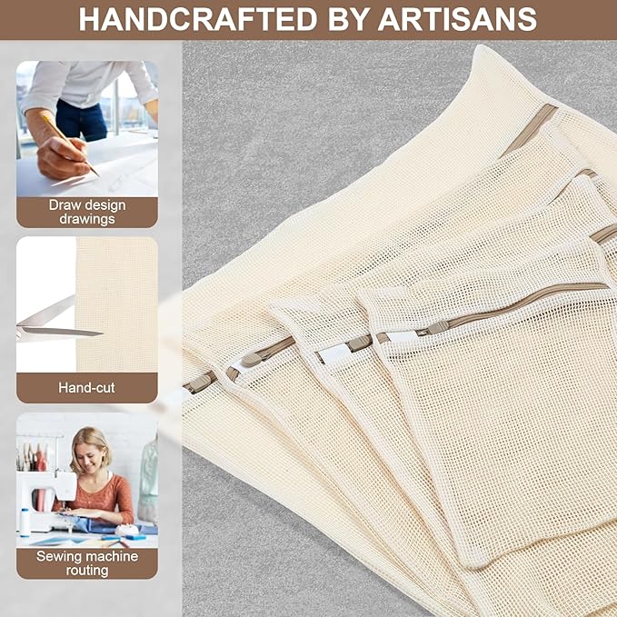 4-Piece Durable Organic Cotton Mesh Laundry Bags with Sturdy Zippers and Breathable Mesh are Delicate Laundry Bags for Underwear, Clothes, Pants and Socks