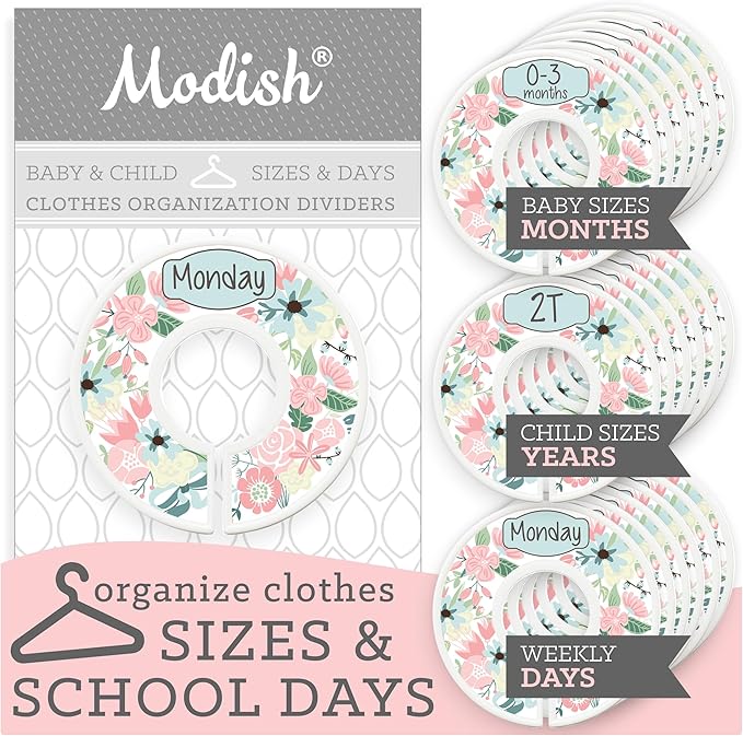 Days of The Week Clothes Organizer, Modish Labels Weekly Monday Through Friday Kids Closet Organization, Hanging School Clothes Organizers Sets, Girl Boho Vintage Blue Floral Children Room Décor