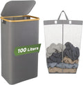 100L Foldable Laundry Basket with Lid, Dirty Clothes Hamper for Dormitories and Gyms | Laundry Hamper with Removable Bag, Gray