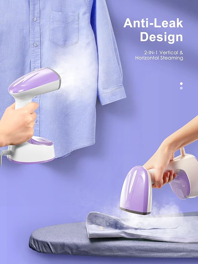 Steamer for Clothes, Folding Handheld Design Garment Wrinkles Remover, 20g/min Strong Penetrating Steam, 25-Sec Fast Heat-up, for Home, Office and Travel (Pink)