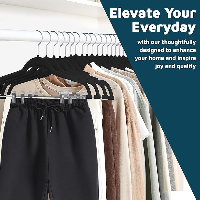 Lifemaster Velvet Skirt Hangers – with Adjustable Clips, 360 Degree Swivel Hook, and Non-Slip Shoulder Notch, Holds Up to 10 lbs, for Organizing Skirt, Pants, Dress, and Clothes, Pack of 10, Black