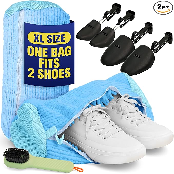 2 Pcs Shoe Washing Machine Bag – 360° Deep Clean, Reusable Laundry Bag for Washer and Dryer–Sneaker Cleaner Bag (Blue)