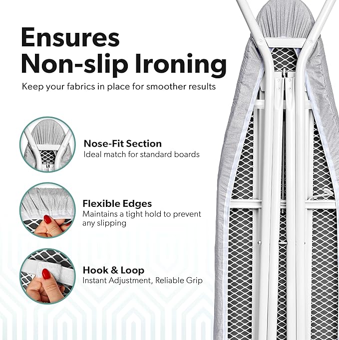Home Intuition Extra Thick Ironing Board Cover and Pad Iron Scorch Resistant with Hook and Loop Secure Fastener and Elastic Edge,15x54, Standard Size Coated Thick Padding, Grey