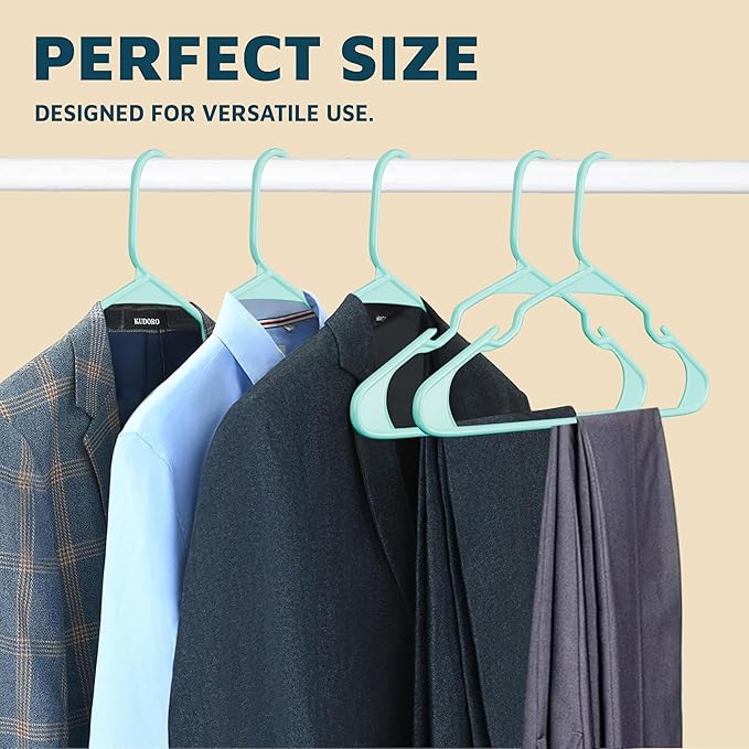 Lifemaster Plastic Clothes Hangers – Heavy Duty Hanger Set, for Organizing Clothes, Dresses, and Coat, Holds Up to 5 lbs, Space-Saving Hangers with Non-Slip Shoulder Grooves, Pack of 50, Aqua