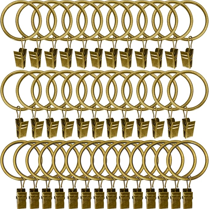 WeeksEight 40 Pack Bronze Curtain Rings with Clips, Curtain Hooks Hangers Clip Rings for Hanging Drapes Bows Hat, Drapery Rings 1.5 in I D, Fits up to 1.2 in Diameter Curtain Rod.