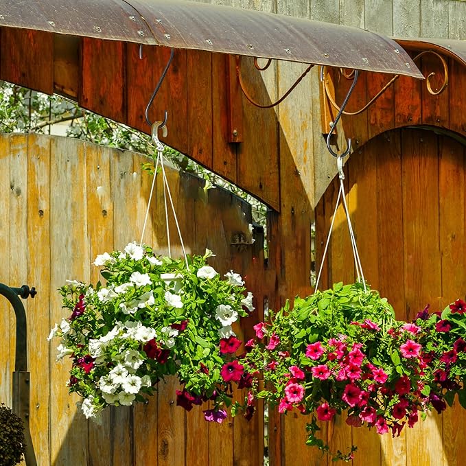 12 Pack 12 Inch S Hooks for Hanging Plants Black Metal Plant Hanger Outdoor Hanging Tree Hooks for Branch, Bird Feeder, Basket, Lantern, Indoor Closet Garden