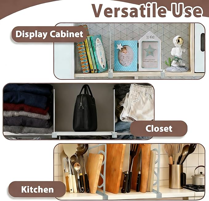 2-Pack Closet Shelf Dividers, PP Plastic Shelf Organizers for Closet Organization, Sturdy Dividers for Clothes, Purses and Shelves in Bedroom, Pantry & Kitchen (Gray 2-PCS)