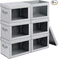 Stackable Storage Bins with Lids - Medium Storage Box with Lids, Foldable Storage Bins, Wardrobe Clothes Organizer with Window, Cubes Storage Bins for Living Room, 6 Pack, Blended