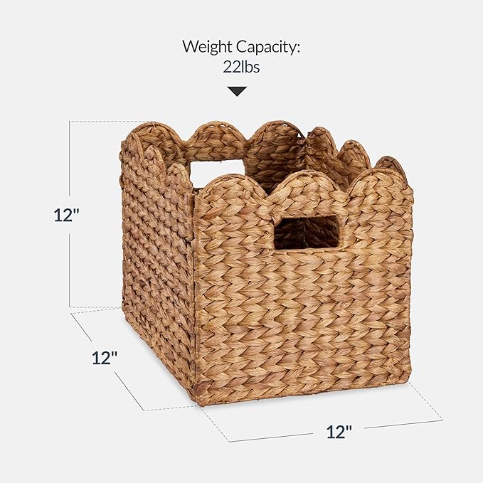Best Choice Products 13 x 13in Scalloped Hyacinth Baskets, Rustic Set Of 5 Multipurpose Collapsible Storage Organizer, Handwoven Laundry Totes for Bedroom, Living Room, Shelves – Chestnut