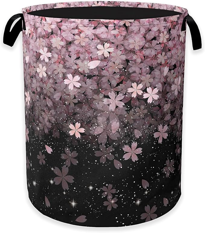 Pink Cherry Blossom Laundry Hamper,Spring Flowers Collapsible Laundry Baskets,Waterproof Oxford Cloth Laundry Room Organization for Bedroom,Bathroom,Nursery,16x20 Inch