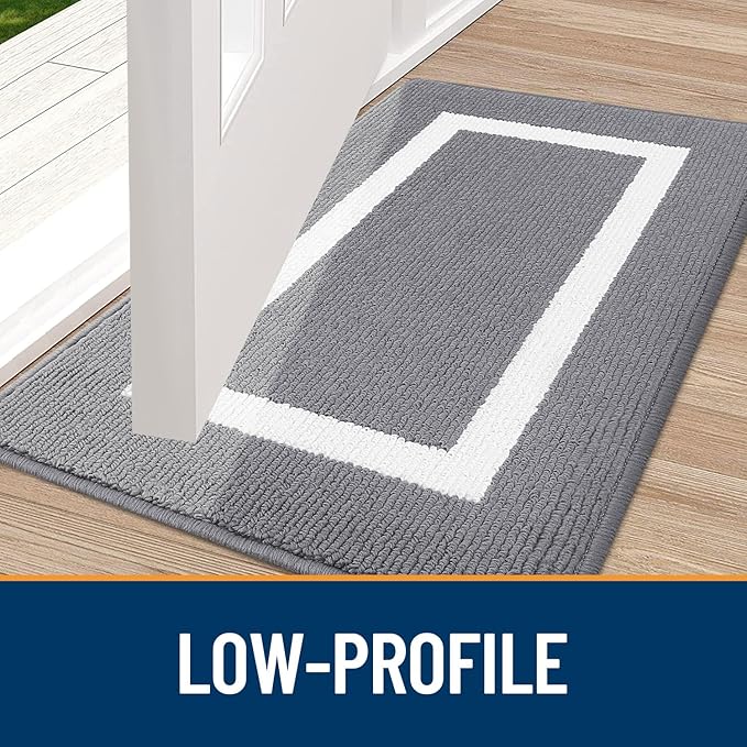 OLANLY Indoor Door Mat, 47x20, Non-Slip Absorbent Resist Dirt Entrance Mat, Washable Low-Profile Inside Entry Doormats for Entryway, Grey