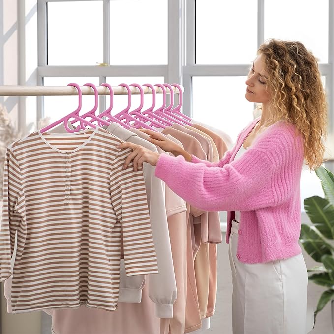 NEATERIZE Ultra Heavy Duty Plastic Clothes Hangers - Pink - Durable Coat, Suit and Clothes Hanger. Perchas De Ropa (24 Pack - Pink)
