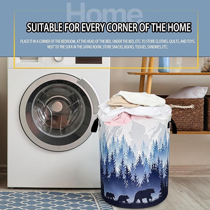 Mama Bear Laundry Basket Forest Mountains Foldable Oxford Cloth Funny Tote Bag Laundry Hamper Clothes Storage Bucket Toy Organizer For Bathroom/Laundry Storage/Bedroom 18.9x16.5 Inch