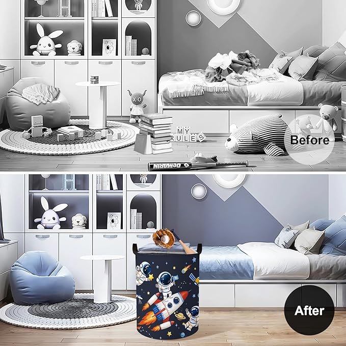 Clastyle Cosmic Space Planet Laundry Basket Star Kids Clothes Book Storage Basket Gift Toy Box for Bedroom Decor,Astronaut,36x45 cm