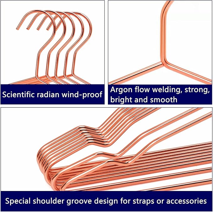 Amber Home 20 Pack 17" Rose Gold Strong Metal Hanger, Copper Clothes Hangers, Heavy Duty Coat Hangers, Standard Suit Hangers for Jacket, Shirt, Dress (Copper, 20)