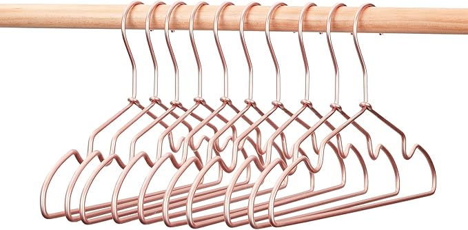 New Born Clothes Hangers Non Slip 12.5“ Rose Gold Copper Wire Children Coat Suit Metal Hanger, 10 Pack Baby Closet Dividers for Nursery Pants Display Organizer for Infant Clothing