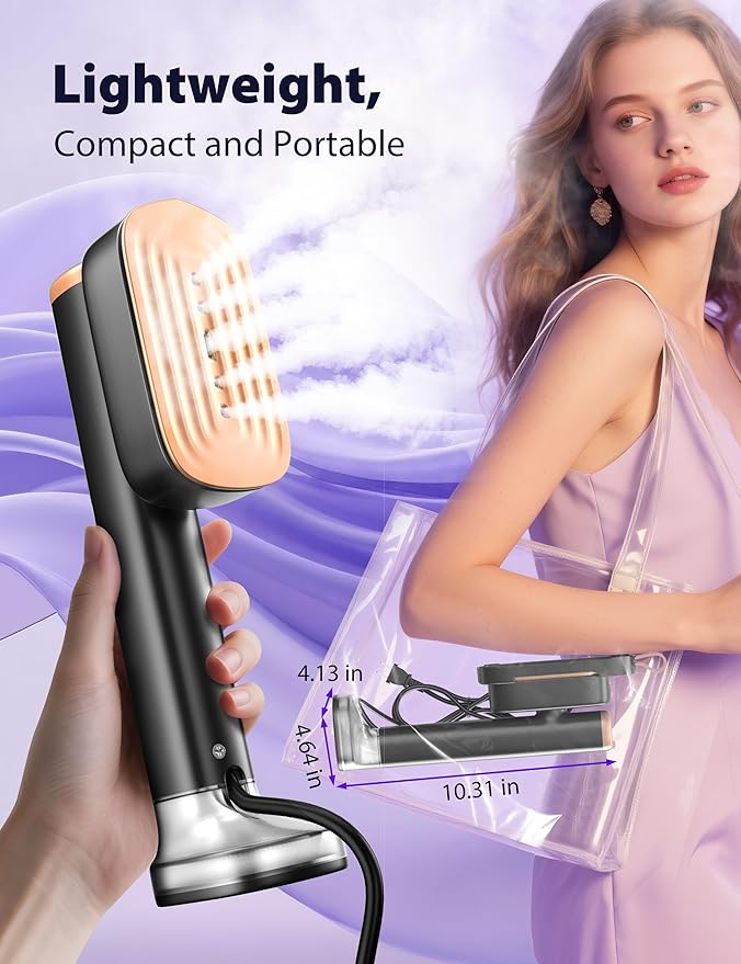 Steamer for Clothes Portable Handheld Garment Steamer,15s Fast Heat-up,180ml Tank,Steamer Ironing Gloves,35 Minutes of Continuous Ironing for Travel and Home(Black Gold)