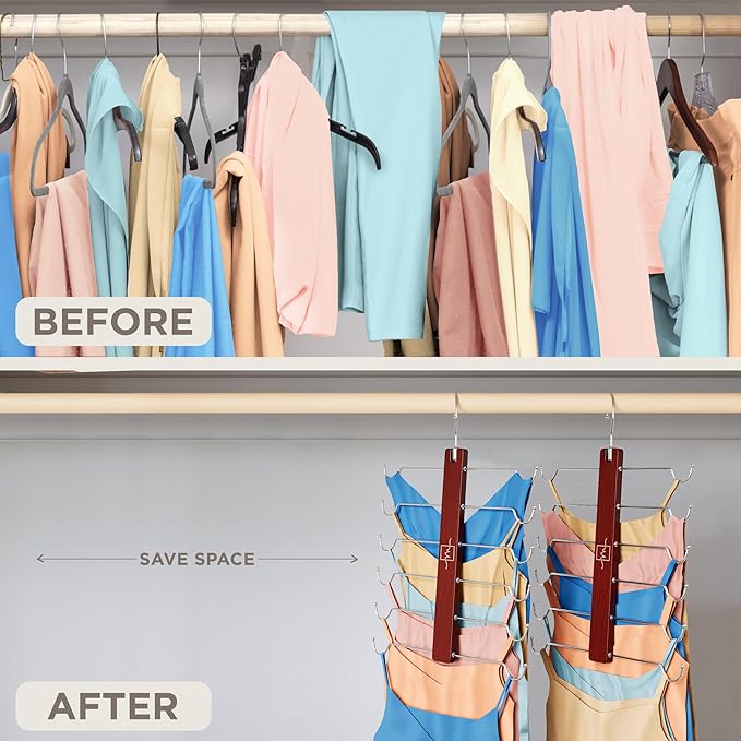 MORALVE European Beechwood Tank Top Hangers with 360° Swivel Hook - 2 Pack Space Saving Sports Bra and Cami Hanger for Closet - Hanging Tank Top and Bra Organizer for Space Saving Closet Organization