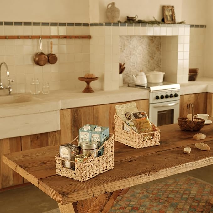 GRANNY SAYS Wicker Basket with Handles, Trapezoid Decorative Baskets, Woven Storage Baskets for Shelves, Nature, 2-Pack Wovenbaskets-TB5 Medium