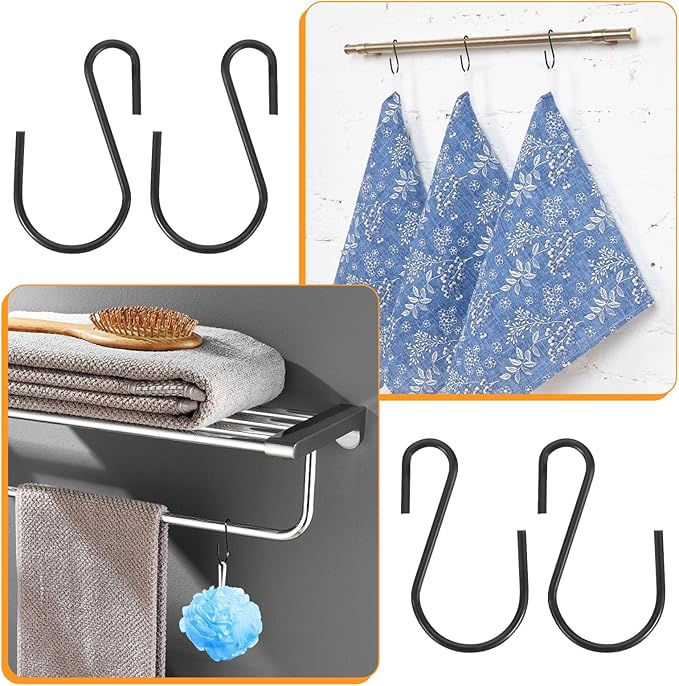 60 Pcs S Hooks for Hanging, 1 Inch Metal Hanging Hook S Shaped Metal Hook, Hanger Connector Hooks Ornament for Hang Jewelry Small Kitchenware Potted Plants(Black)