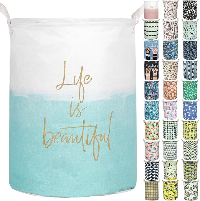 Merdes 19.7’’ Waterproof Foldable Laundry Hamper, Dirty Clothes Laundry Basket, Linen Bin Storage Organizer for Toy Collection (Life Blue)
