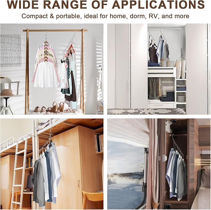 Space Saving Hangers, 4 Pack Metal Clothing Chain Hangers with 7 Holes, Closet Organizer & Cascading Hanger Organizer for Dorm, Home, RV, Wrinkle Reducing, Small Space Storage Solution