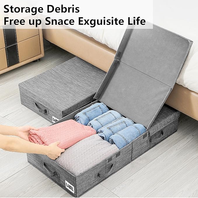 Modern Grey Under Bed Storage Boxes, 2 Pack, 33.1 x 16.1 x 6 Inch, Large Capacity, Durable, Collapsible, Water Resistant