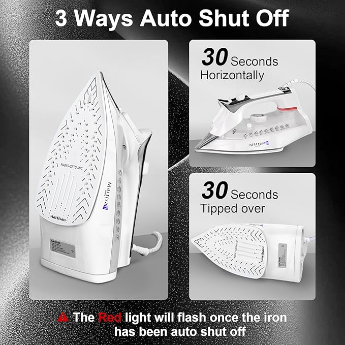 Martisan Steam Iron for clothes, 1800W, Nano Ceramic Soleplate, Dynamic Steam Burst, Precise Thermostat for All Fabrics, Auto-off, Fast Heating, Self-Clean, 4-in-1 Iron, Anti-Drip, Anti-Calc