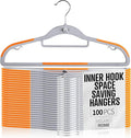 Plastic Hangers 100 Pack, Cascading Slim Space Saving Clothing Hangers with 360° Rotating Hook, Non Slip Clothes Hangers for Sweater Shirt, Heavy Duty Coat Hanger with Inner Hook for Closet, Grey
