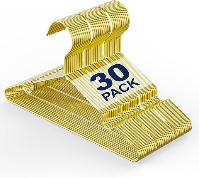 Gold Kids Hangers 12 Inch 30 Pack Strong Metal Wire Baby Clothes Hangers, Heavy Duty and Space Saving Infant Hangers for Toddler Chirldren Coats, Pants