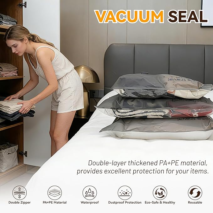 Rechargeable Wireless Pump Travel Storage Bags Set - 15 Pack Portable Space Saver Bags for Travel & Home - Vacuum Compression Packing Seal for Clothes, Blankets, Seasonal Storage