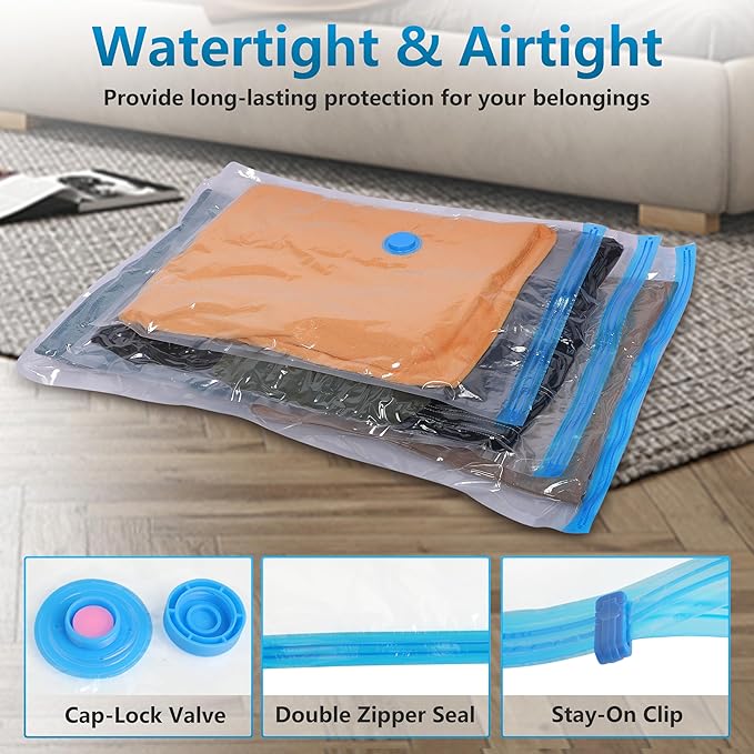 6 Pack Vacuum Storage Bags，Space Saver Bags(6 Jumbo) Compression for Comforters and Blankets, Sealer Clothes Storage, Hand Pump Included