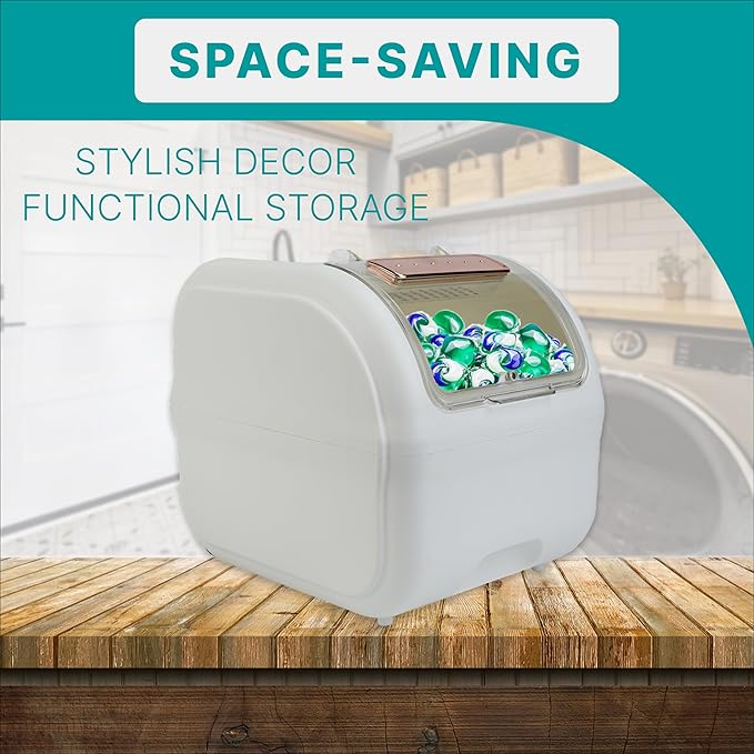 Skywin TidyFriend Laundry Pods Container with Acrylic Lift Up Lid, 9.8" x 7.3" x 6.3", Airtight Storage Keeps Pods Fresh, Laundry Detergent Container & Dishwasher Pod Holder (White)