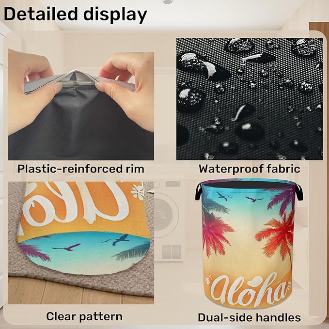Hawaiian Sunset Foldable Canvas Laundry Basket with Handles - Storage Organizer, Heavy Duty for Home，Bedroom, Dorm, Bathroom
