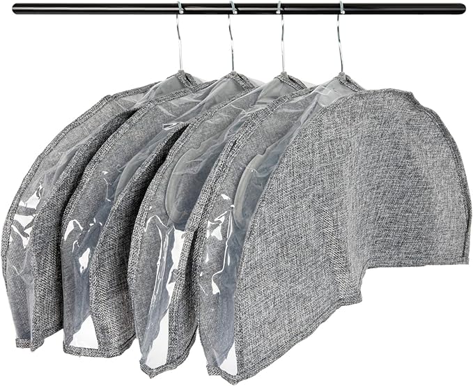 Household Essentials Hanging Garment Shoulder Dust Covers for Closet, Set of 4,Dark Grey