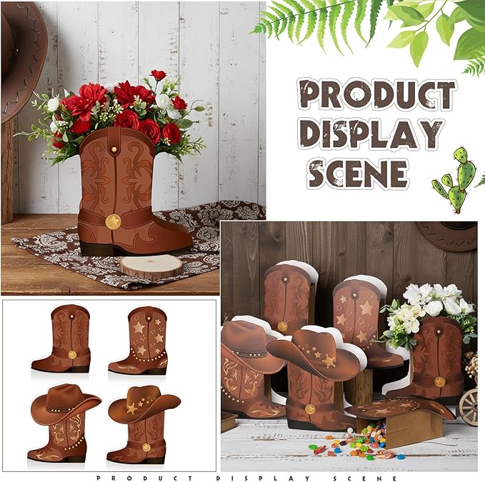 Weekgrat 8 Set Western Cowboy Boots Flower Boxes Centerpiece Boot Shape Boxes Decorations Western Theme Party Boot for Cowboy Cowgirl Birthday Party Baby Shower Wedding Supplies